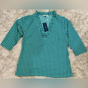 Michelle McDowell Green & White Gingham Top Size Large NWT
